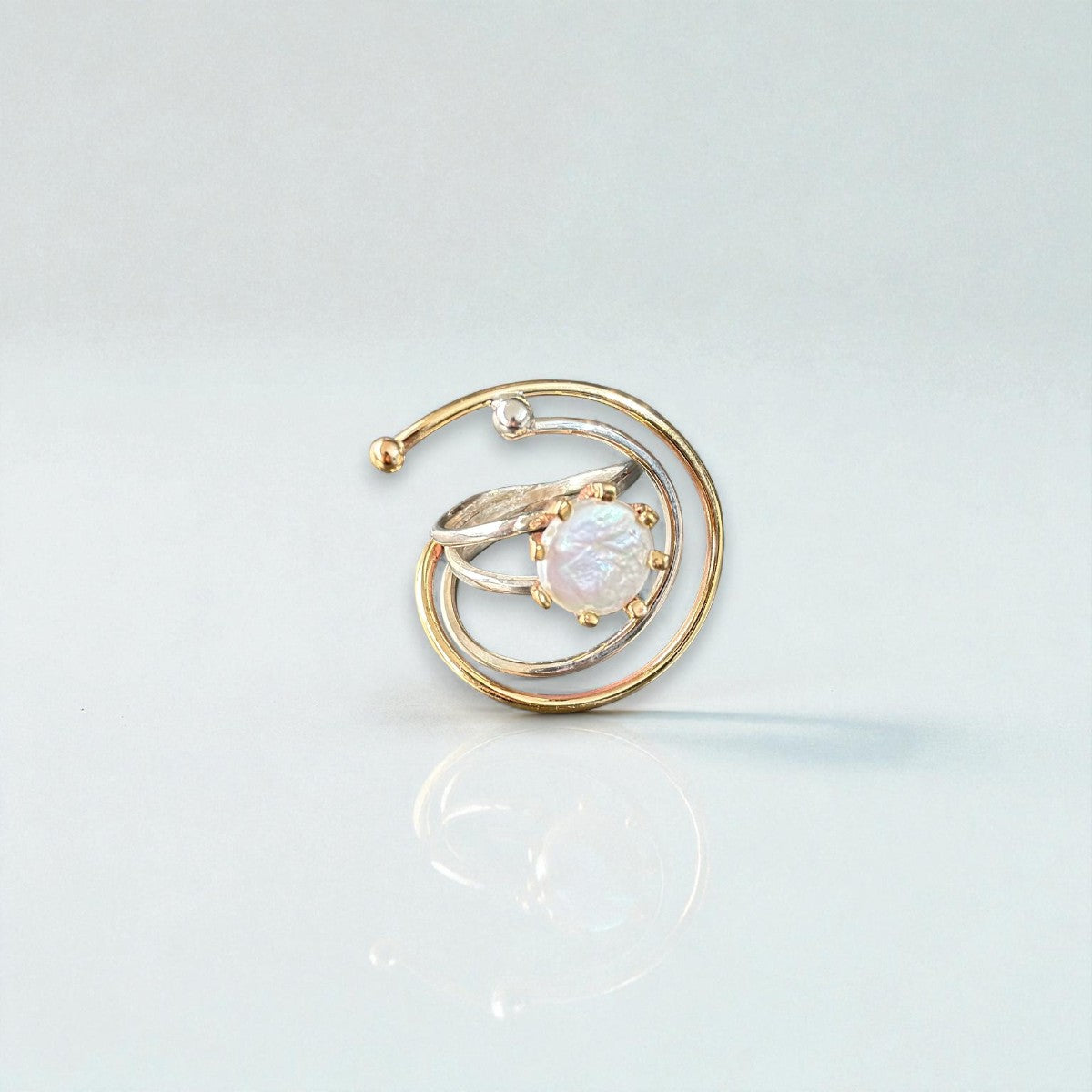 Two Tones Silver Ring with Baroque Pearl