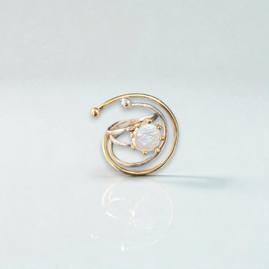 Two Tones Silver Ring with Baroque Pearl